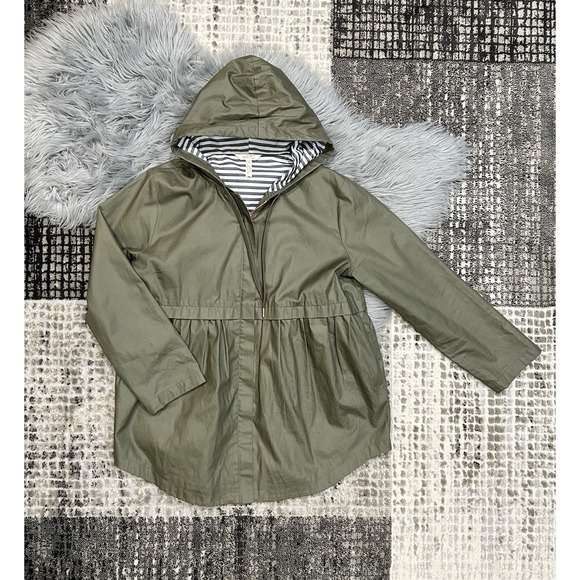 MATILDA JANE Skies Are Grey Raincoat Jacket Size Medium Olive Green Women Coat - Picture 3 of 9